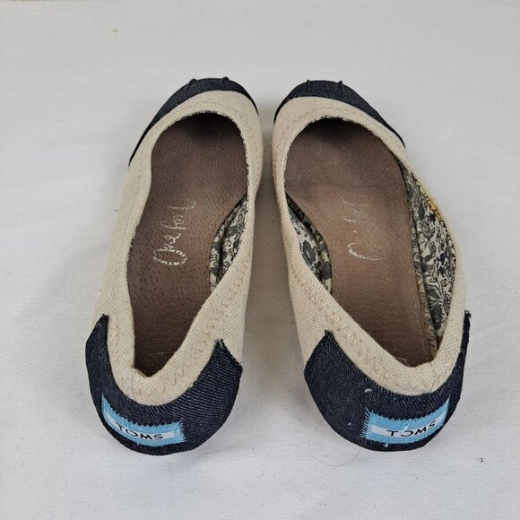 Toms Size 6 Alessandra Two Tone Ballet Flat Burlap Beige Black Lightweight - Picture 4 of 14